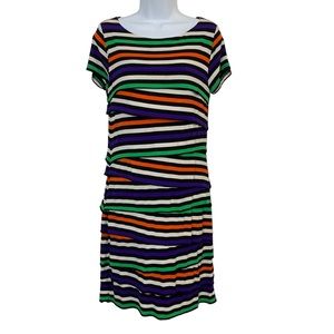 VINCE CAMUTO Striped Layered Multi Colored Midi Dress Sz M